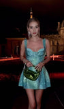 Shiny A Line Spaghetti Straps Satin Sequin Short Homecoming Dress 19th Birthday Outfits HZ1024