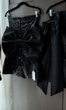 Sparkly A Line Strapless Satin Sequin Backless With Bow Short Homecoming Dress 19th Birthday Outfits HZ1024