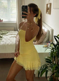 Yellow A Line Strapless Chiffon Short Homecoming Dress 19th Birthday Outfits HZ1024