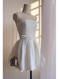 Simple A line Strapless White Birthday Dress Satin Homecoming Dresses HZ1024