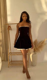 Princess A Line Strapless Black Satin Short Homecoming Dress 18th Birthday Outfits HZ1024
