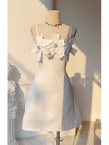Simple A line Spaghetti Straps White Birthday Dress Homecoming Dresses HZ1024