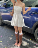 Cute White A line Strapless Satin Short Homecoming Dress 17th Birthday Outfits HZ1024
