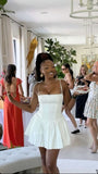 White A Line Spaghetti Straps Satin Short Homecoming Dress 20th Birthday Outfits HZ1024