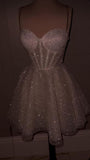 Sparkly A Line Spaghetti Straps Sequin Short Homecoming Dress 18th Birthday Outfits HZ1024
