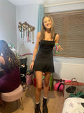Black Sheath A Line Square Satin Short Homecoming Dress 19th Birthday Outfits HZ1024