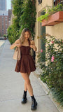Brown A Line Halter Satin Short Homecoming Dress 18th Birthday Outfits HZ1024