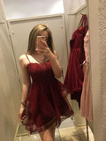 Burgundy A Line Spaghetti Straps Tulle Short Homecoming Dress 18th Birthday Outfits HZ1024