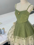 Retro A Line Spaghetti Straps Satin Printed Chiffon Short Homecoming Dress 19th Birthday Outfits HZ1024