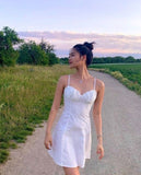 White A Line Spaghetti Straps Satin Short Homecoming Dress 16th Birthday Outfits HZ1024