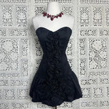 Unique A Line Strapless Black Satin Short Homecoming Dress 17th Birthday Outfits HZ1024