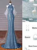 Sexy Mermaid Sequin Blue Prom Dresses HZ1024