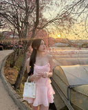 Sweet Pink A Line Spaghetti Straps Lace Chiffon Ruffles Mini Short Homecoming Dress 19th Birthday Outfits HZ1024