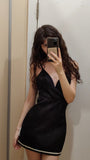 Chic Mermaid Spaghetti Straps Black Satin Short Homecoming Dress 19th Birthday Outfits HZ1024