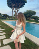 Classy A Line U Neck Satin Short Homecoming Dress 19th Birthday Outfits HZ1024
