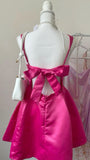 Chic Hot Pink A Line Square Satin Short Homecoming Dress 18th Birthday Outfits HZ1024