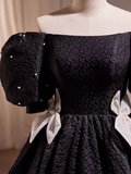 Vintage Ball Gown Off The Shoulder Black Birthday Outfits Lace Homecoming Dresses HZ1024