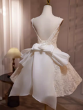 Simple A line Short Birthday Dress Lace White Homecoming Dresses With Bowknot HZ1024