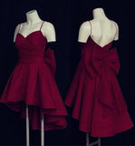Cute High Low Short Burgundy Prom Dress With Bow Homecoming Dresses HZ1024