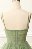 Chic Straps Pleated A-line Sage Green Homecoming Dress HZ1024