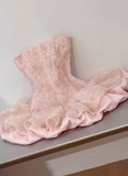 Pink Ball Gown Strapless Satin Lace Short Homecoming Dress 17th Birthday Outfits HZ1024