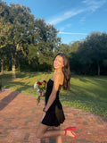 Style Simple A Line Strapless Black Satin Short Homecoming Dress 19th Birthday Outfits HZ1024