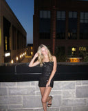 Glitter Mermaid Strapless Black Sequin Short Homecoming Dress 20th Birthday Outfits HZ1024