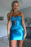 Classy Blue Mermaid Sweetheart Pleated Satin Short Homecoming Dress 20th Birthday Outfits HZ1024