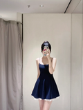 Navy Elegant A Line Spaghetti Straps Satin Short Homecoming Dress 17th Birthday Outfits HZ1024