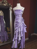 Vintage High Low Straps Ruffles Prom Dresses HZ1024
