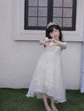 Unique A Line Satin Tulle Short Sleeves Flower Girl Dress HZ1024