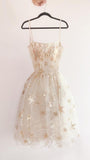 Cute A-Line Tulle Square Spaghetti Straps Sequins Short Homecoming Dress Birthday Dress HZ1024