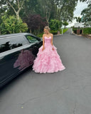 Sweet Ball Gown Pink Strapless Chiffon Long Prom Dress, Evening Dress HZ1024