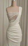 Sexy Mermaid Long Satin Sequin Long White Wedding Dresses HZ1024