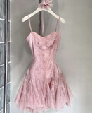 Chic Sheath Straps Short Pink Homecoming Dress 18th Birthday Outfits HZ1024