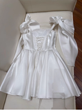Chic A line Satin Straps Short White Homecoming Dress 20th Birthday Outfits HZ1024