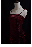 Vintage High Low Straps Ruffles Burgundy Prom Dresses HZ1024