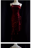 Vintage High Low Straps Ruffles Burgundy Prom Dresses HZ1024