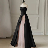 Strapless Satin Pearls Tulle Long Prom Dresses Party Dress HZ1024