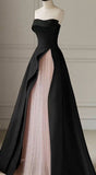 Strapless Satin Pearls Tulle Long Prom Dresses Party Dress HZ1024