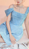 Chic A Line Short Blue Sequin Homecoming Dress 18th Birthday Outfits HZ1024