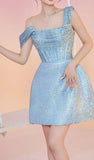 Chic A Line Short Blue Sequin Homecoming Dress 18th Birthday Outfits HZ1024