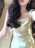 Sexy Mermaid Straps Sage Green Silk Satin Long Prom Dresses HZ1024