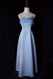Vintage A Line Spaghetti Straps Blue Long Prom Dresses HZ1024