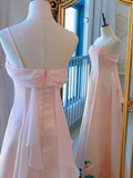 Vintage A Line Spaghetti Straps Pink Long Prom Dresses HZ1024