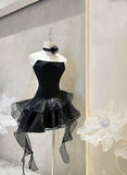 Elegant A Line Strapless Black Homecoming Dress Birthday Outfits HZ1024