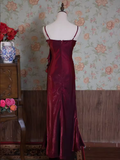 Vintage A Line Spaghetti Straps Burgundy Long Prom Dresses HZ1024