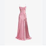 Vintage Mermaid Spaghetti Straps Custom Pink Slit Long Prom Dresses HZ1024
