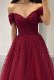 Ball Gown Off Shoulder Burgundy Tulle Tea Length Prom Dresses Homecoming Dress HZ1024