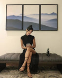 Vintage Sheath High Neckline Black Slit Long Prom Dress HZ1024